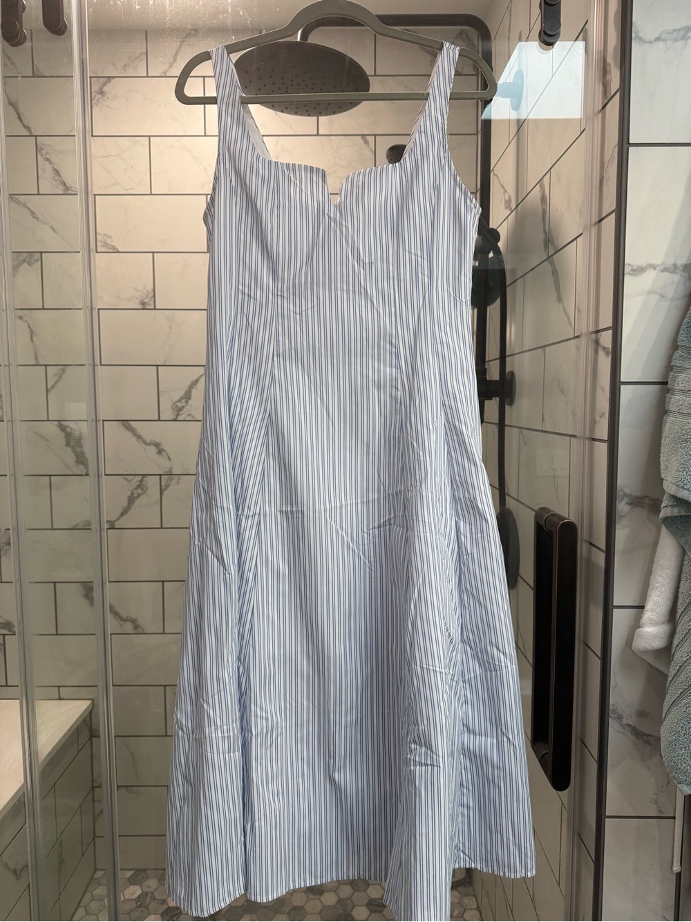 Cider Light Blue & White Striped Midi Fit-and-Flare Dress - Picture 10 of 12
